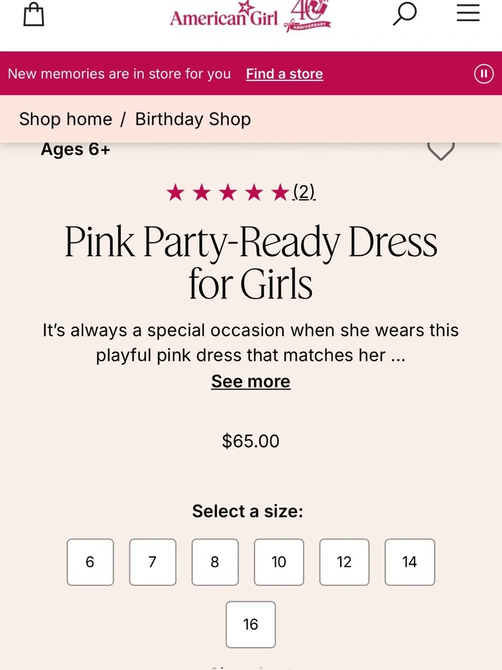 American Girl Pink Party-Ready Dress for Girls | Worn Once | Size 7
